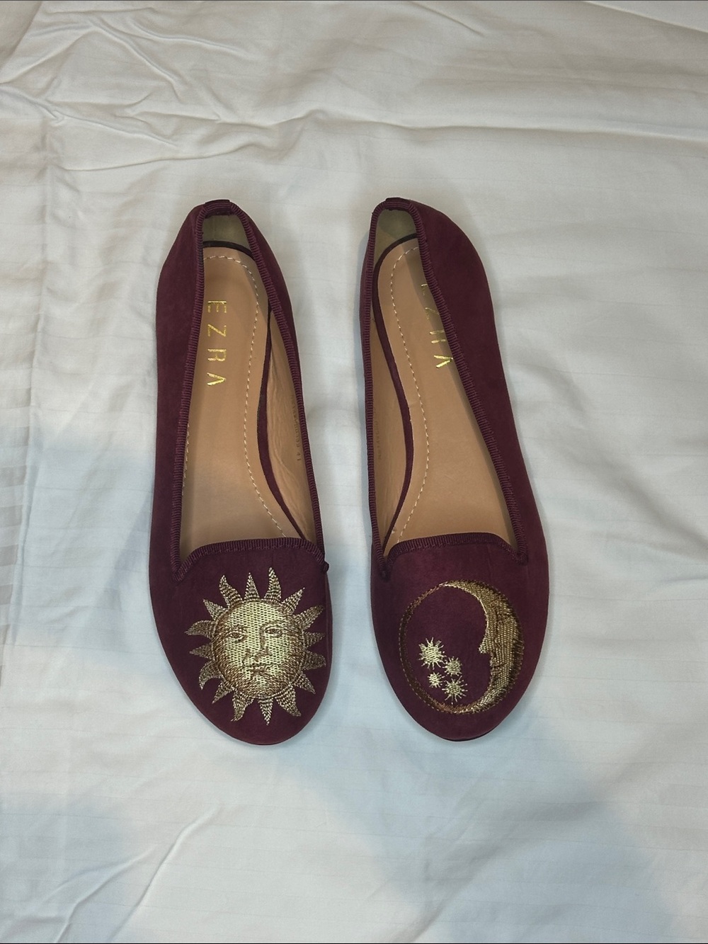 [WOMEN] EZRA Burgundy Sun Moon Embroidered Loafers Flats EU 41 US 10.5 - Picture 3 of 4